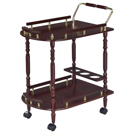 Palmer 2-Tier Bar Cart with 3-Bottle Wine Rack - Traditional Merlot with Brass-Finish Accents – view 4
