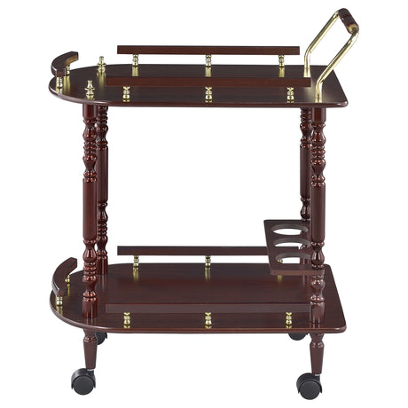 Palmer 2-Tier Bar Cart with 3-Bottle Wine Rack - Traditional Merlot with Brass-Finish Accents – view 5