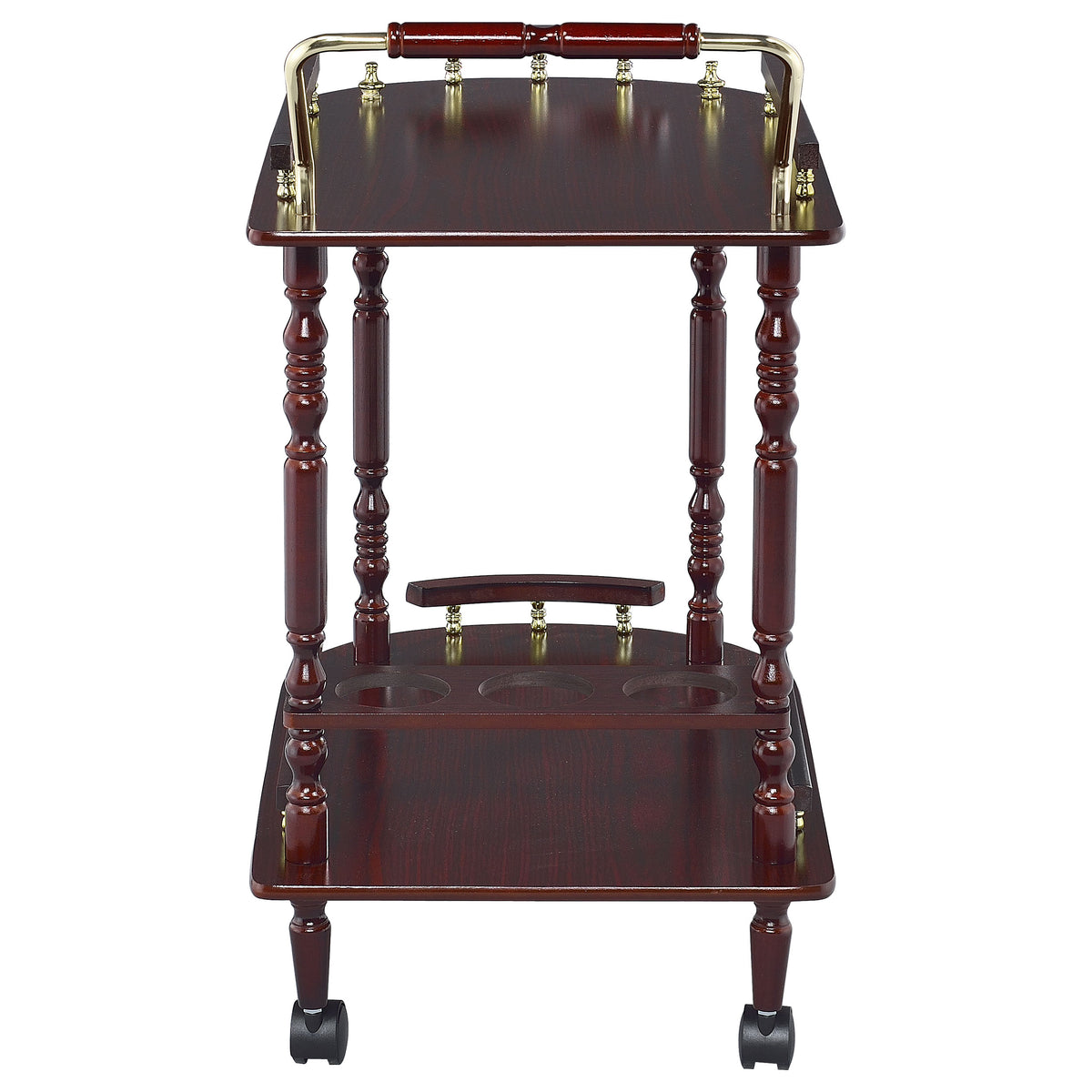 Palmer 2-Tier Bar Cart with 3-Bottle Wine Rack - Traditional Merlot with Brass-Finish Accents – view 6