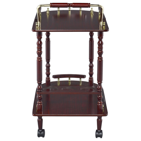 Palmer 2-Tier Bar Cart with 3-Bottle Wine Rack - Traditional Merlot with Brass-Finish Accents – view 6