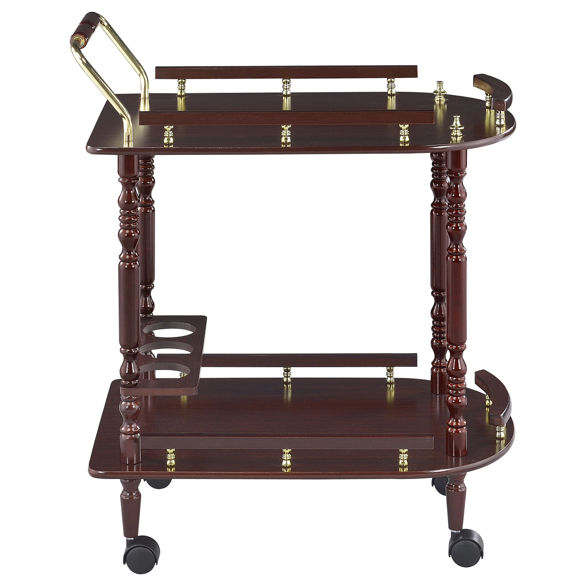 Palmer 2-Tier Bar Cart with 3-Bottle Wine Rack - Traditional Merlot with Brass-Finish Accents – view 7
