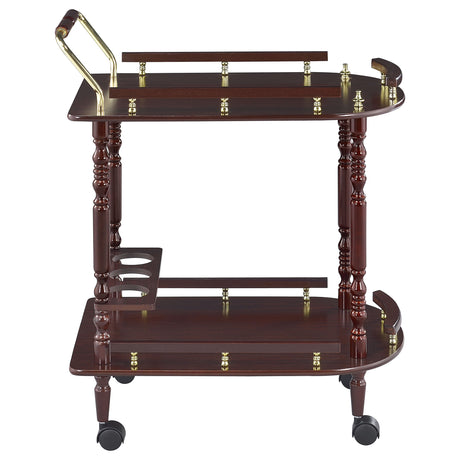 Palmer 2-Tier Bar Cart with 3-Bottle Wine Rack - Traditional Merlot with Brass-Finish Accents – view 7