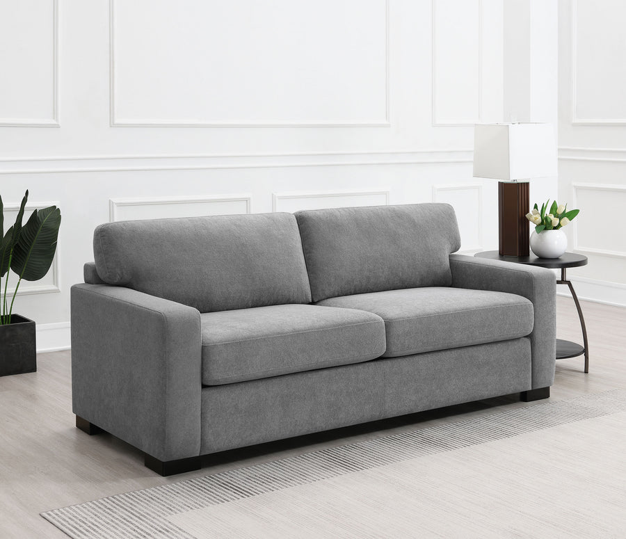 Simpson Track Arm Sleeper Sofa with Queen Mattress - Light Grey Fabric with Pocket Coil Seating