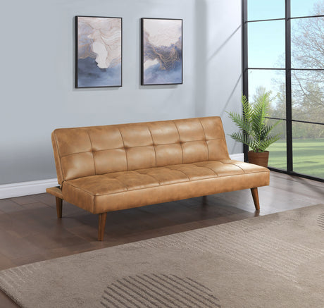 Jenson Armless Convertible Sofa Bed - Biscuit-Tufted Faux Leather in Saddle Brown or Dark Coffee – view 1