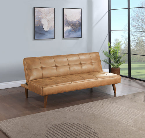 Jenson Armless Convertible Sofa Bed - Biscuit-Tufted Faux Leather in Saddle Brown or Dark Coffee