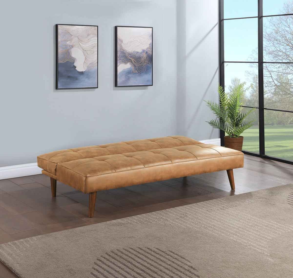 Jenson Armless Convertible Sofa Bed - Biscuit-Tufted Faux Leather in Saddle Brown or Dark Coffee – view 5