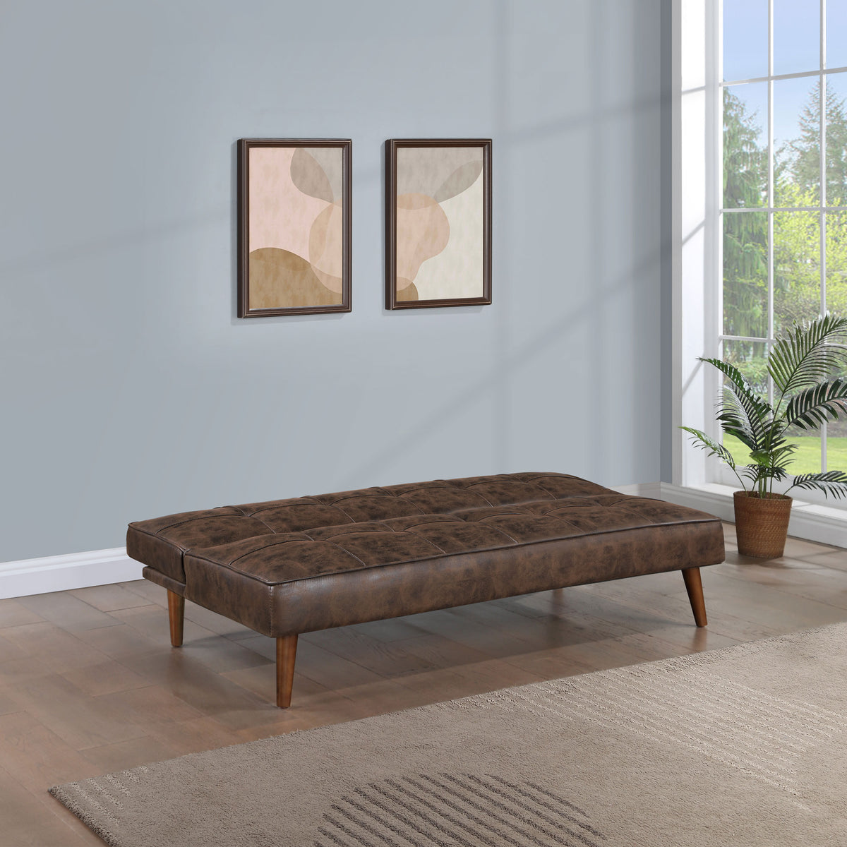 Jenson Armless Convertible Sofa Bed - Biscuit-Tufted Faux Leather in Saddle Brown or Dark Coffee – view 15