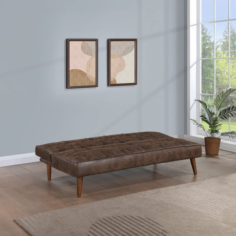 Jenson Armless Convertible Sofa Bed - Biscuit-Tufted Faux Leather in Saddle Brown or Dark Coffee – view 15