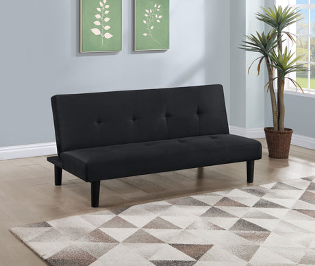 Stanford Armless Convertible Sofa Bed - Black Velvet with Linear Tufting – view 1