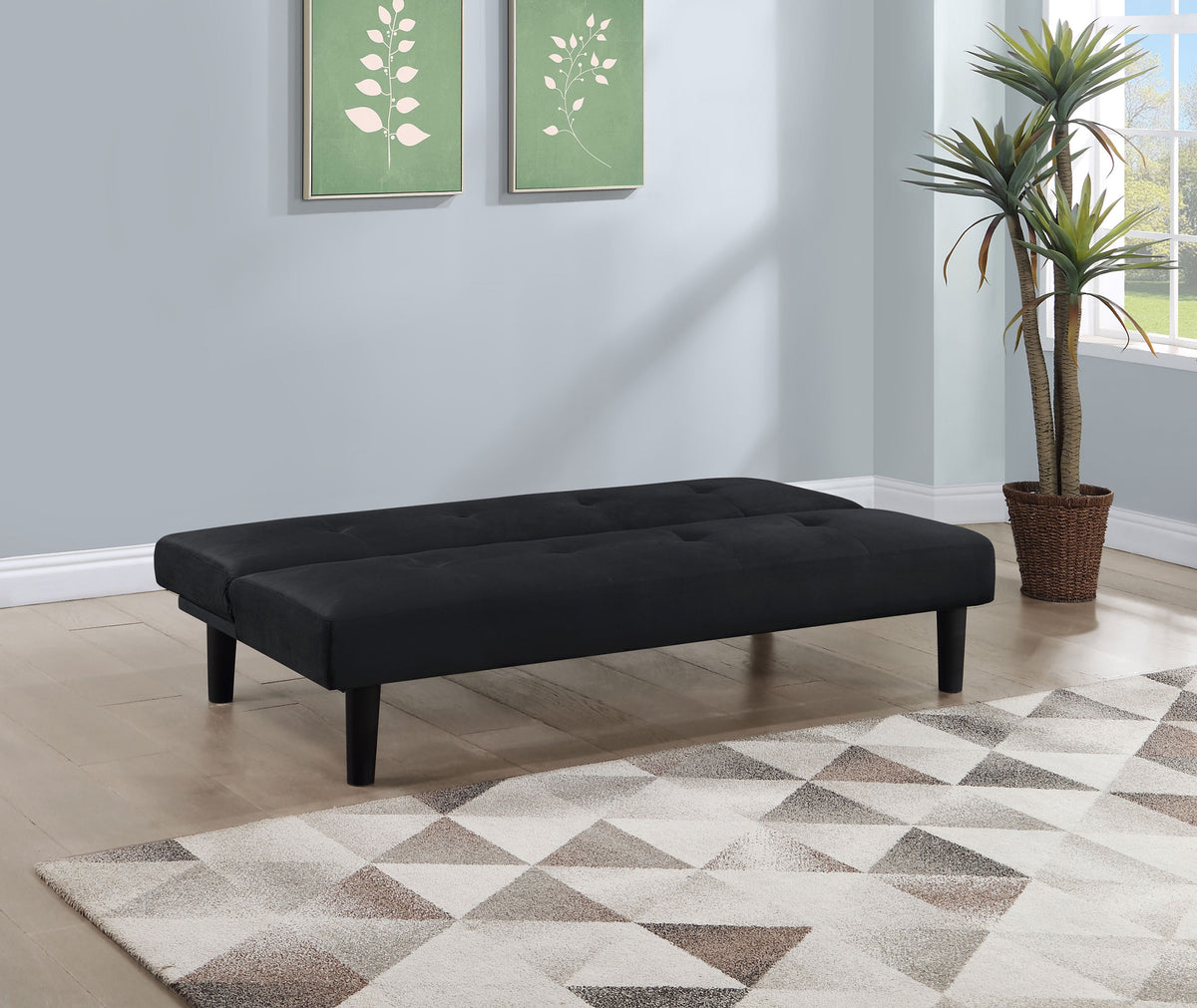 Stanford Armless Convertible Sofa Bed - Black Velvet with Linear Tufting – view 3