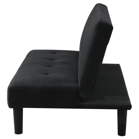 Stanford Armless Convertible Sofa Bed - Black Velvet with Linear Tufting – view 7