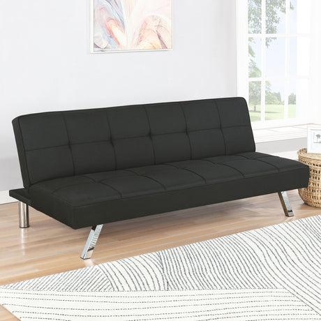 Joel Grid-Tufted Convertible Sofa Bed - Black Fabric with Chrome Legs, Compact Guest Sleeper – view 1