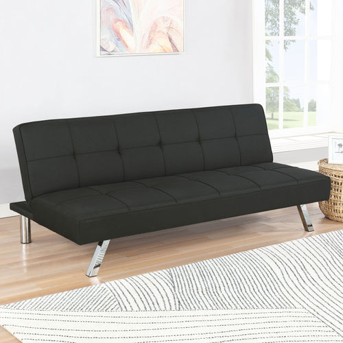 Joel Grid-Tufted Convertible Sofa Bed - Black Fabric with Chrome Legs, Compact Guest Sleeper