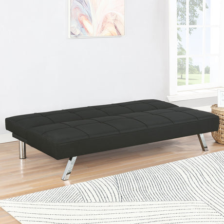 Joel Grid-Tufted Convertible Sofa Bed - Black Fabric with Chrome Legs, Compact Guest Sleeper – view 3