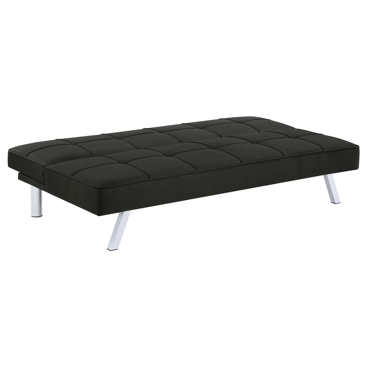Joel Grid-Tufted Convertible Sofa Bed - Black Fabric with Chrome Legs, Compact Guest Sleeper – view 4
