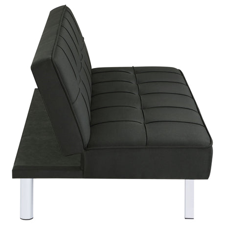 Joel Grid-Tufted Convertible Sofa Bed - Black Fabric with Chrome Legs, Compact Guest Sleeper – view 7