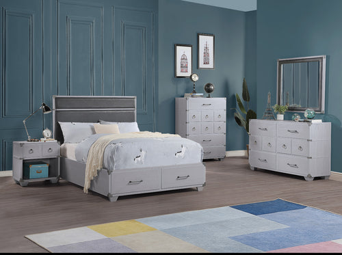 Orchest Industrial Bedroom Storage - Dovetail Nightstands & 6-Drawer Dresser with Metal Braces in Gray