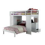 Freya Twin Loft Bed with Desk, Drawers & Bookcase Ladder in White