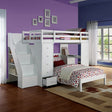 Freya Twin Loft Bed with Desk, Drawers & Bookcase Ladder in White