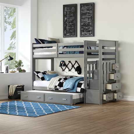 Allentown Twin over Twin Bunk Bed with Trundle & Storage Staircase