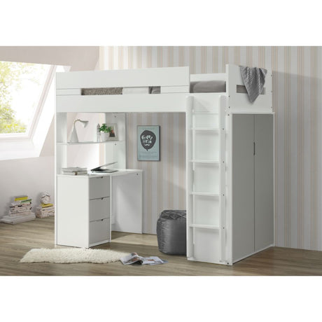 Nerice Twin Loft Bed with Desk & Wardrobe
