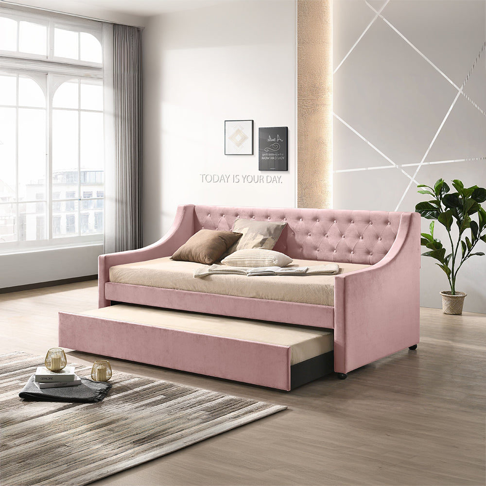 Lianna Button-Tufted Velvet Daybed with Trundle