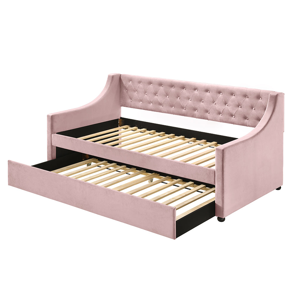 Lianna Button-Tufted Velvet Daybed with Trundle