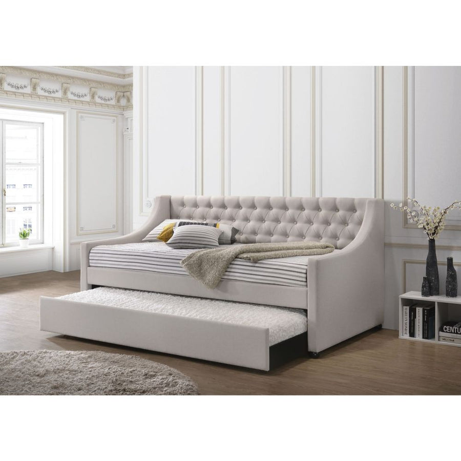 Lianna Button-Tufted Velvet Daybed with Trundle - Twin or Full in Fog or Pink Velvet