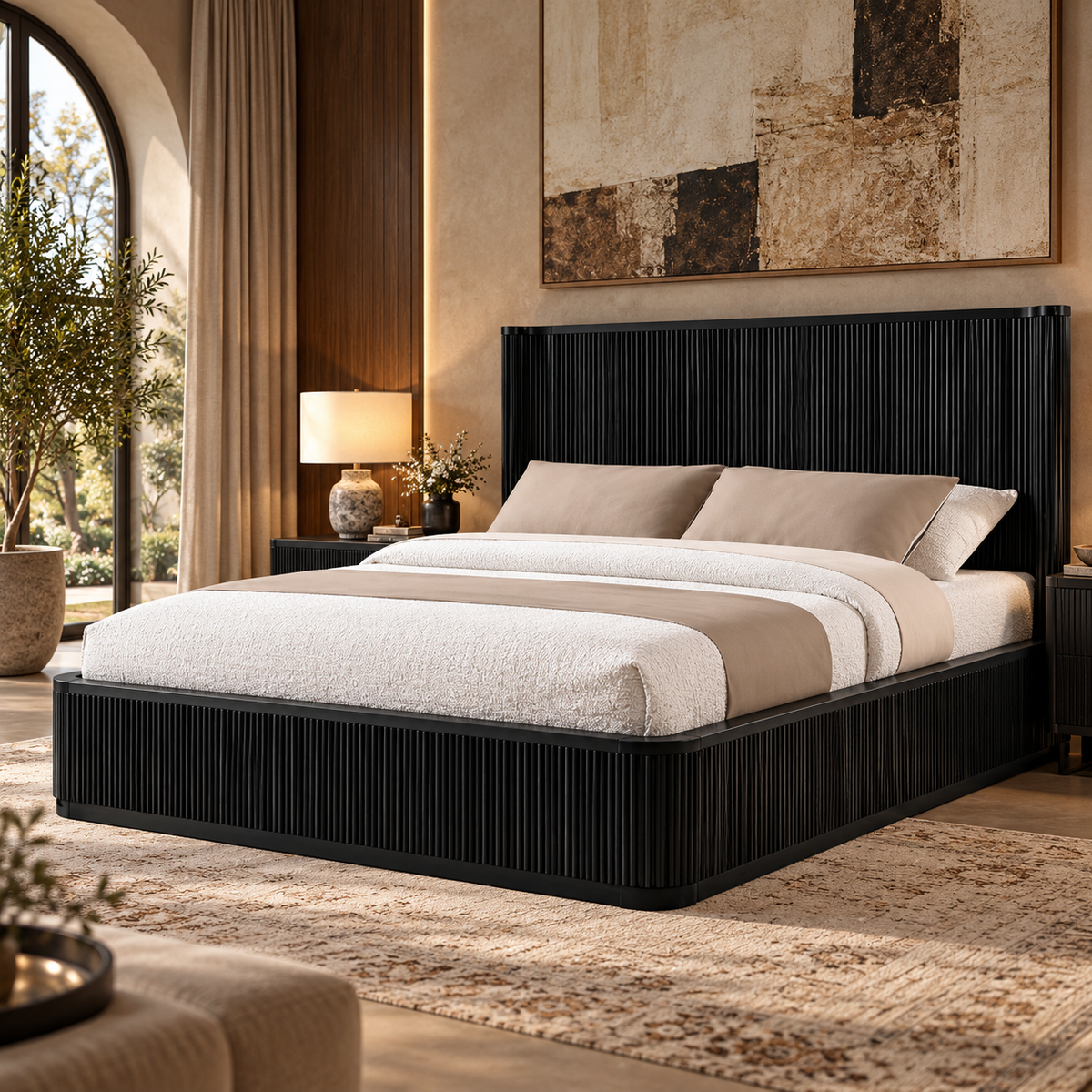 Quintet 5-Piece Modern Mid Century Fluted Bedroom Furniture Set - Black, Queen - Bedroom Furniture – Black