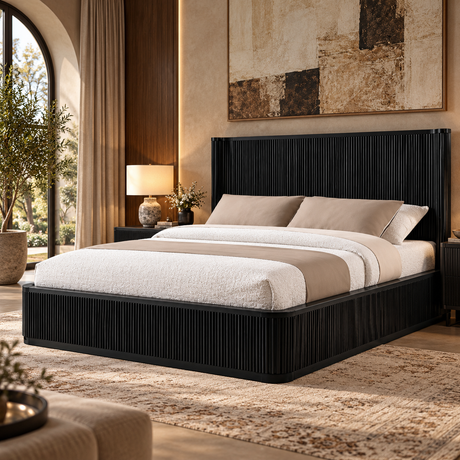 Quintet 5-Piece Modern Mid Century Fluted Bedroom Furniture Set - Black, Queen - Bedroom Furniture – Black