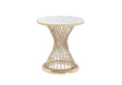 Carter modern side table featuring a white marble top and a gold spiral metal base.