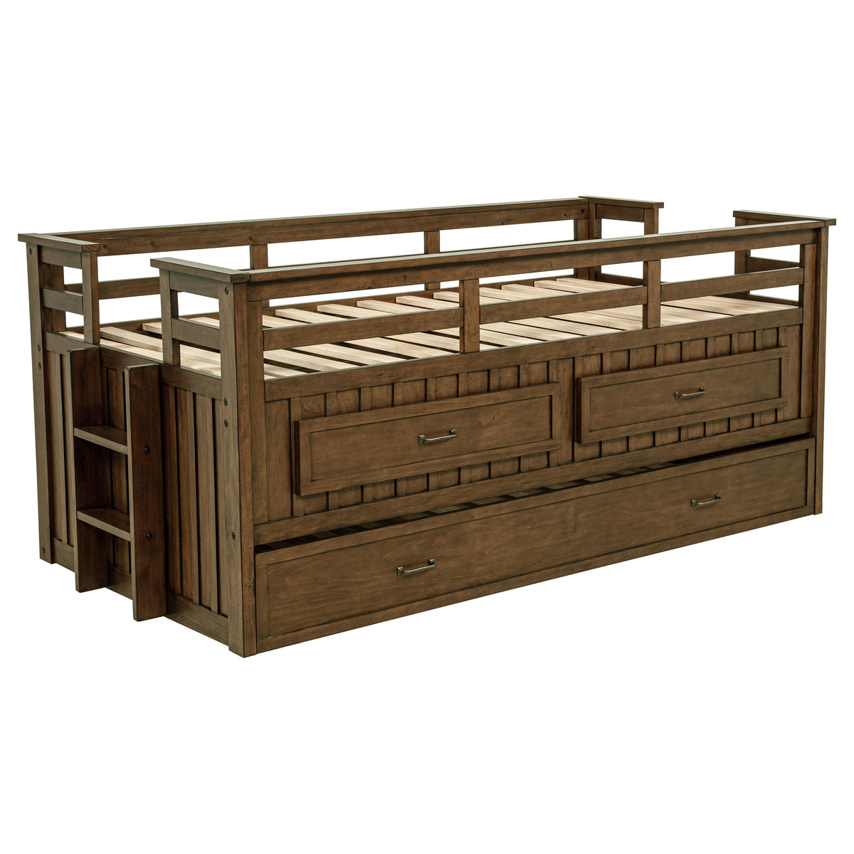 Carlsbad Twin Captain's Bed with Trundle - Storage Drawers in Medium Brown Pine – view 4