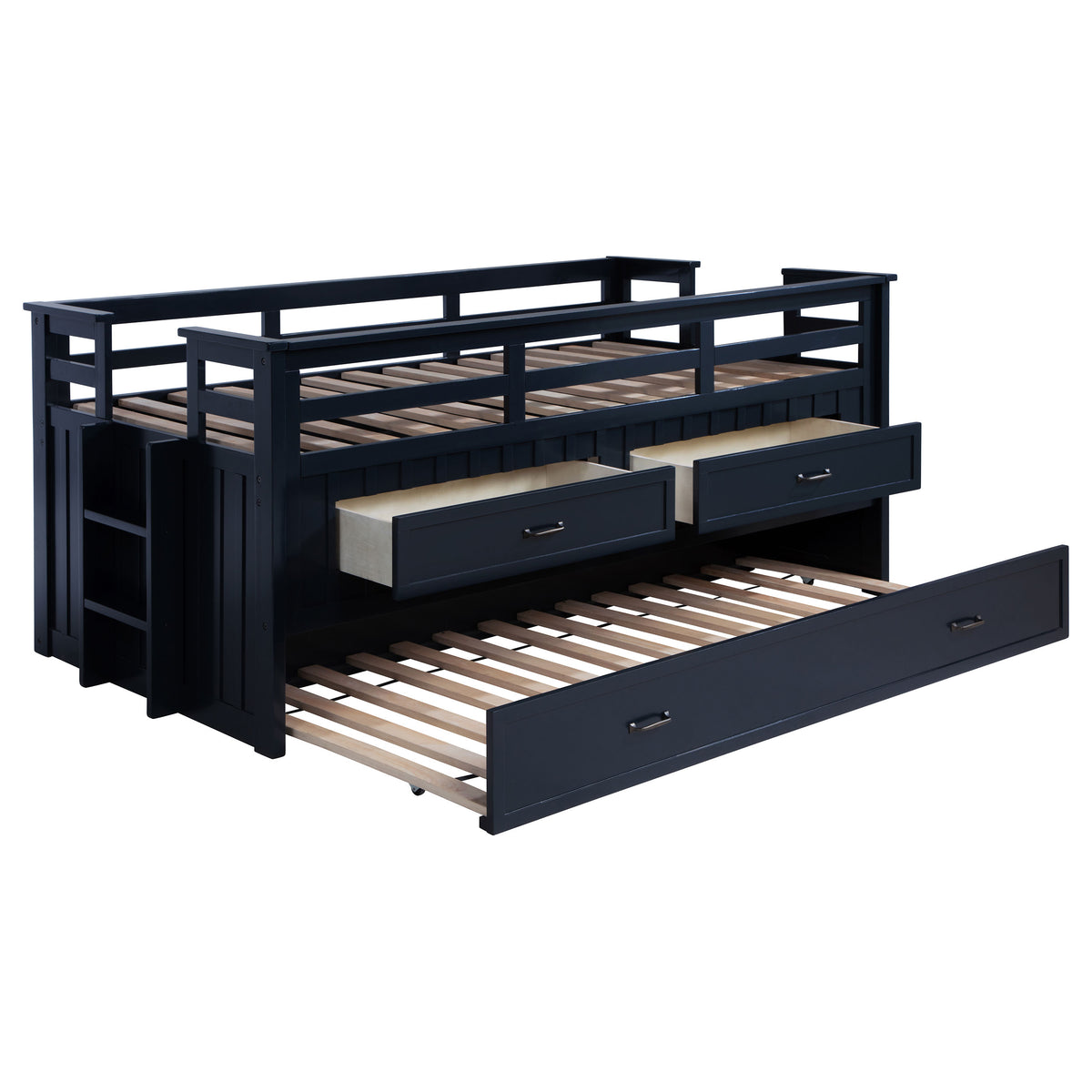 Carlsbad Twin Captain's Bed with Trundle & 2 Drawers - Guardrails & Built-In Ladder in Navy Blue – view 4