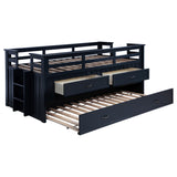 Carlsbad Twin Captain's Bed with Trundle & 2 Drawers - Guardrails & Built-In Ladder in Navy Blue – view 4