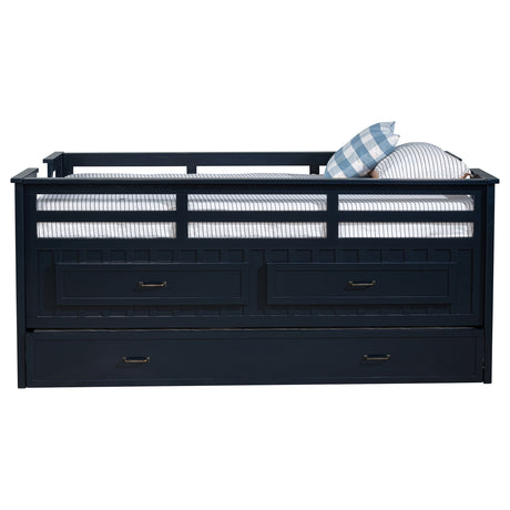 Carlsbad Twin Captain's Bed with Trundle & 2 Drawers - Guardrails & Built-In Ladder in Navy Blue – view 5