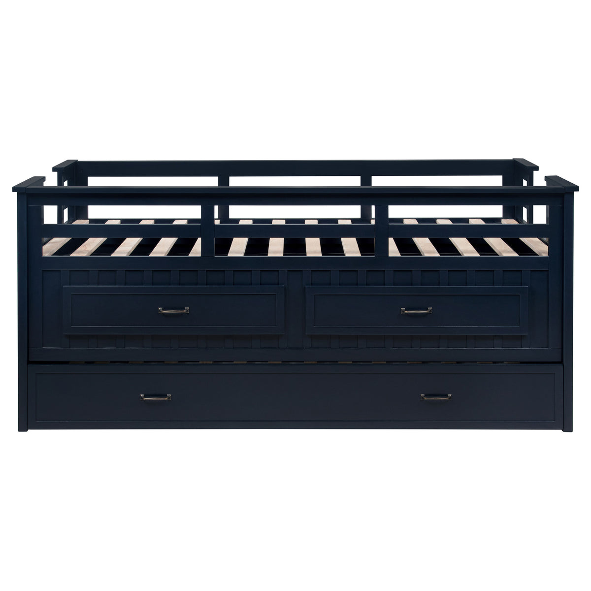 Carlsbad Twin Captain's Bed with Trundle & 2 Drawers - Guardrails & Built-In Ladder in Navy Blue – view 7