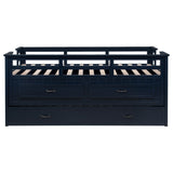 Carlsbad Twin Captain's Bed with Trundle & 2 Drawers - Guardrails & Built-In Ladder in Navy Blue – view 7