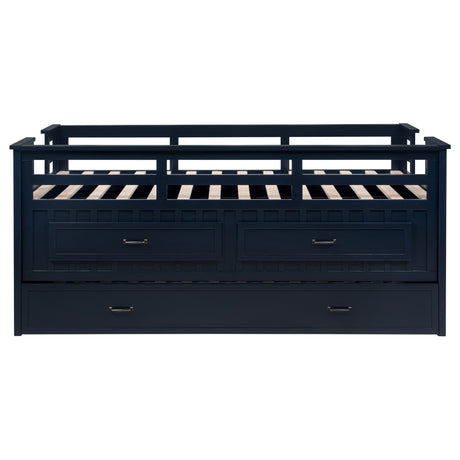 Carlsbad Twin Captain's Bed with Trundle & 2 Drawers - Guardrails & Built-In Ladder in Navy Blue – view 7