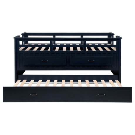 Carlsbad Twin Captain's Bed with Trundle & 2 Drawers - Guardrails & Built-In Ladder in Navy Blue – view 8