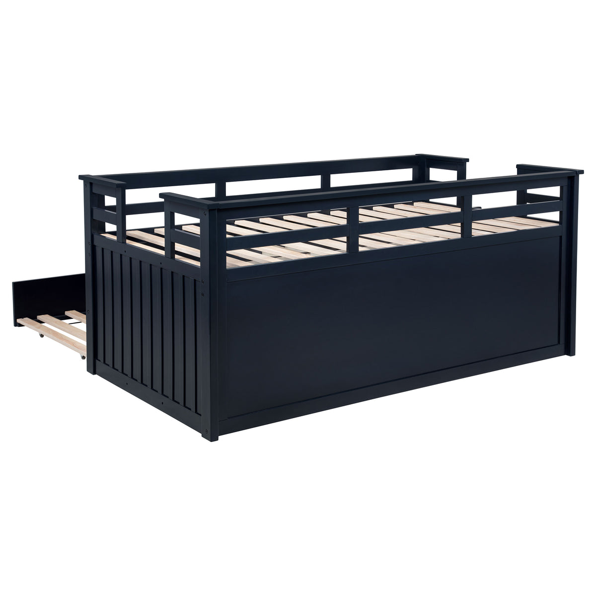 Carlsbad Twin Captain's Bed with Trundle & 2 Drawers - Guardrails & Built-In Ladder in Navy Blue – view 10