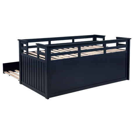 Carlsbad Twin Captain's Bed with Trundle & 2 Drawers - Guardrails & Built-In Ladder in Navy Blue – view 10