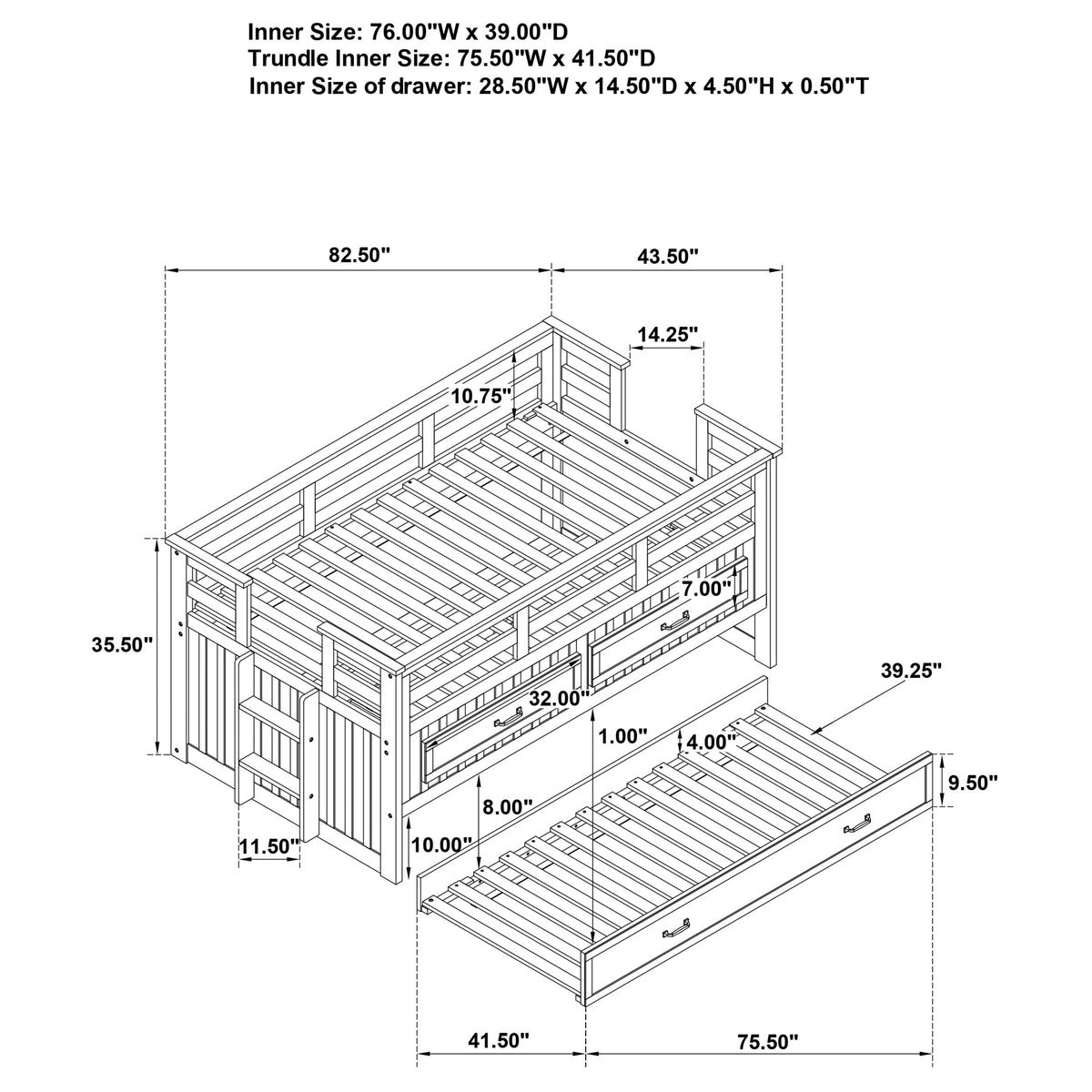 Carlsbad Twin Captain's Bed with Trundle & 2 Drawers - Guardrails & Built-In Ladder in Navy Blue – view 17