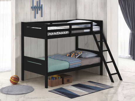 Littleton Wood Bunk Bed - Twin over Twin or Twin over Full, Convertible with Angled Ladder in Espresso, White, Black or Grey – view 3