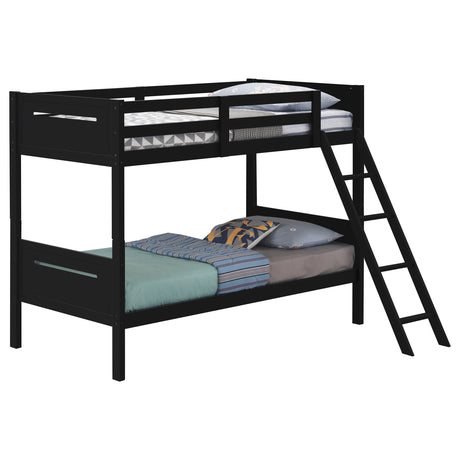 Littleton Wood Bunk Bed - Twin over Twin or Twin over Full, Convertible with Angled Ladder in Espresso, White, Black or Grey – view 20