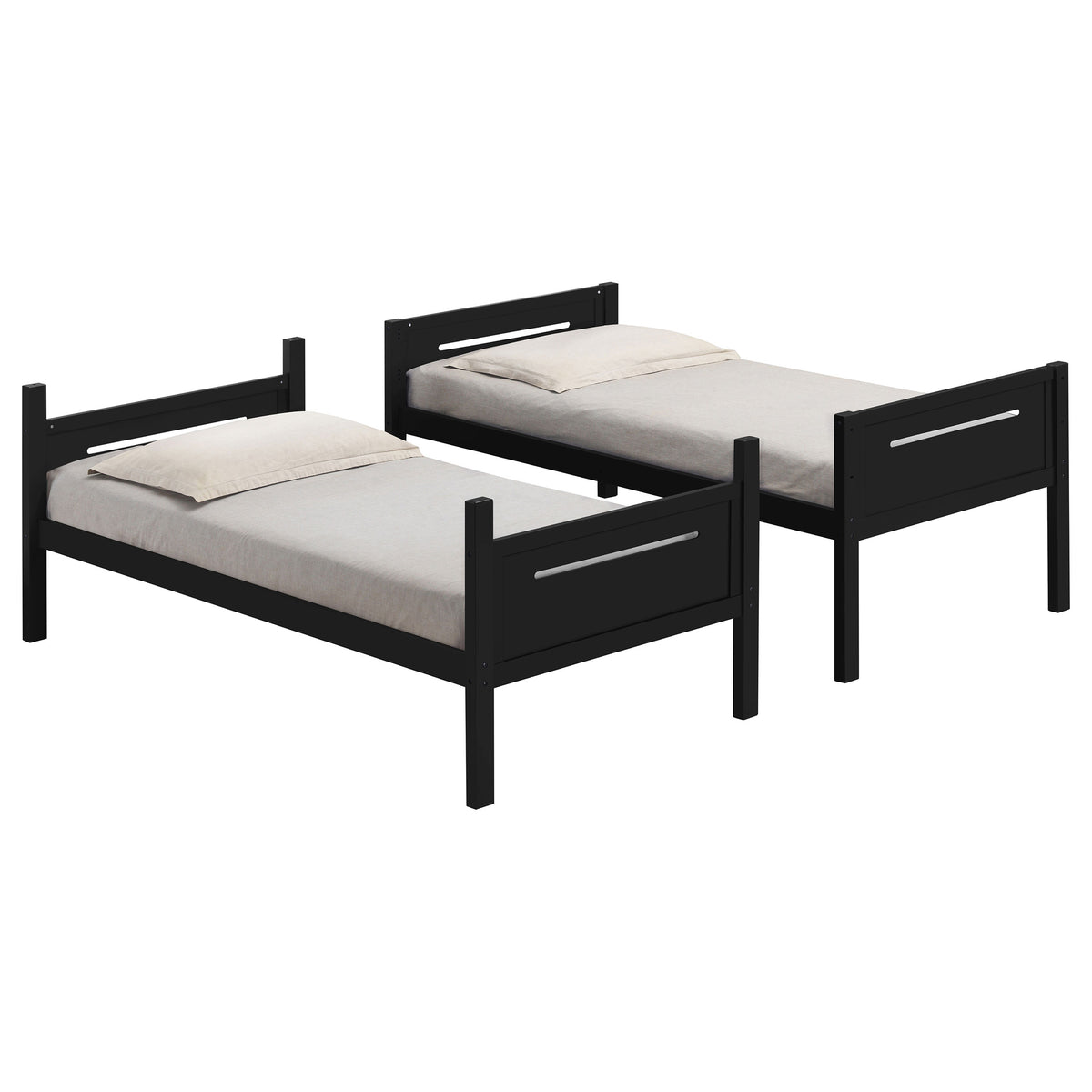 Littleton Wood Bunk Bed - Twin over Twin or Twin over Full, Convertible with Angled Ladder in Espresso, White, Black or Grey
