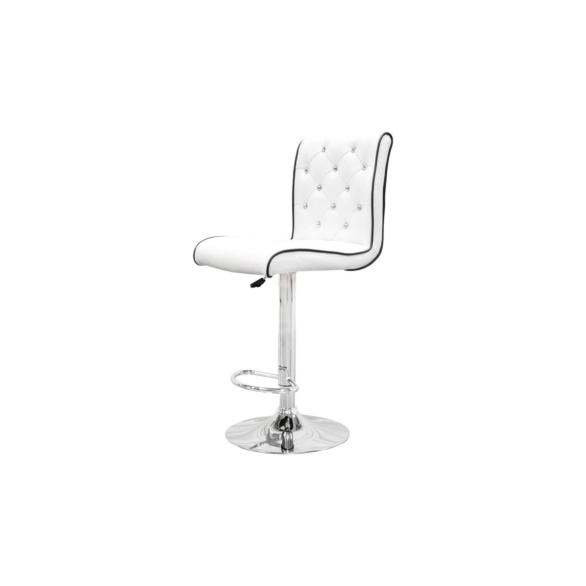 Swivel Bar Stool with Crystal and Tufted Look in White - side view