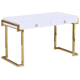 White Lacquer 2-Drawer Writing Desk Gold