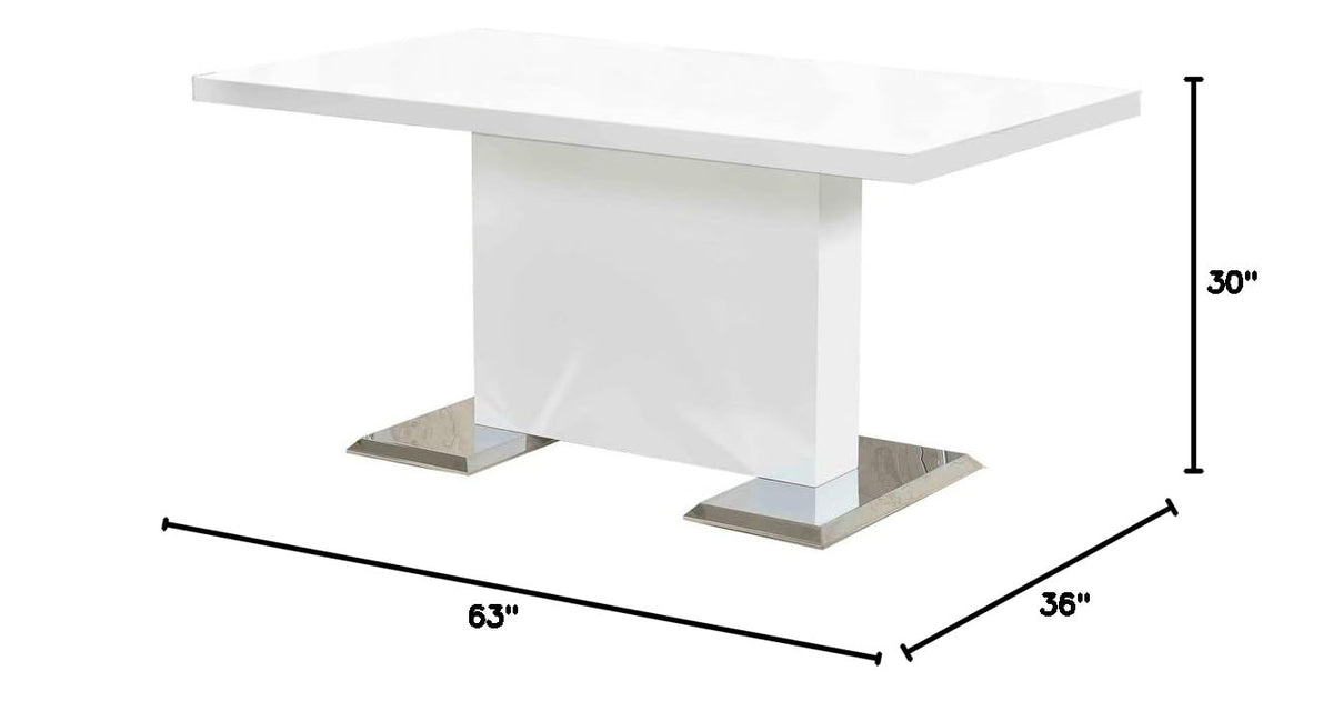 Barbara 63" Rectangle Dining Table with White Lacquered Top, Modern Contemporary Design - side view