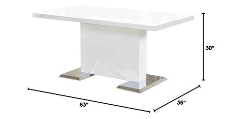 Barbara 63" Rectangle Dining Table with White Lacquered Top, Modern Contemporary Design - side view