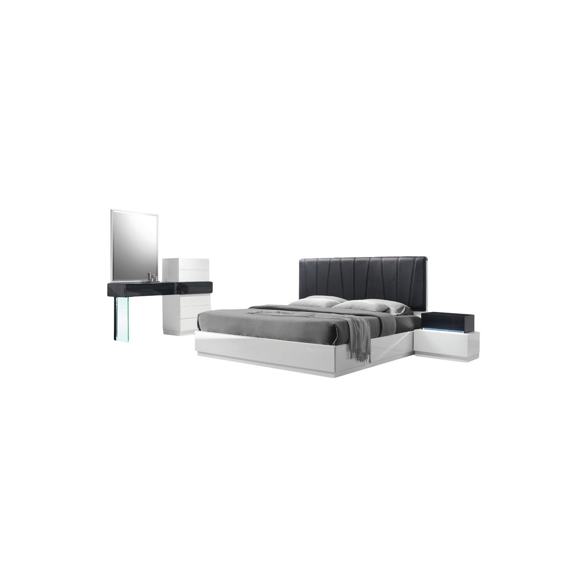 Modern White Lacquer Platform 5-Piece Bedroom Set, Eastern King